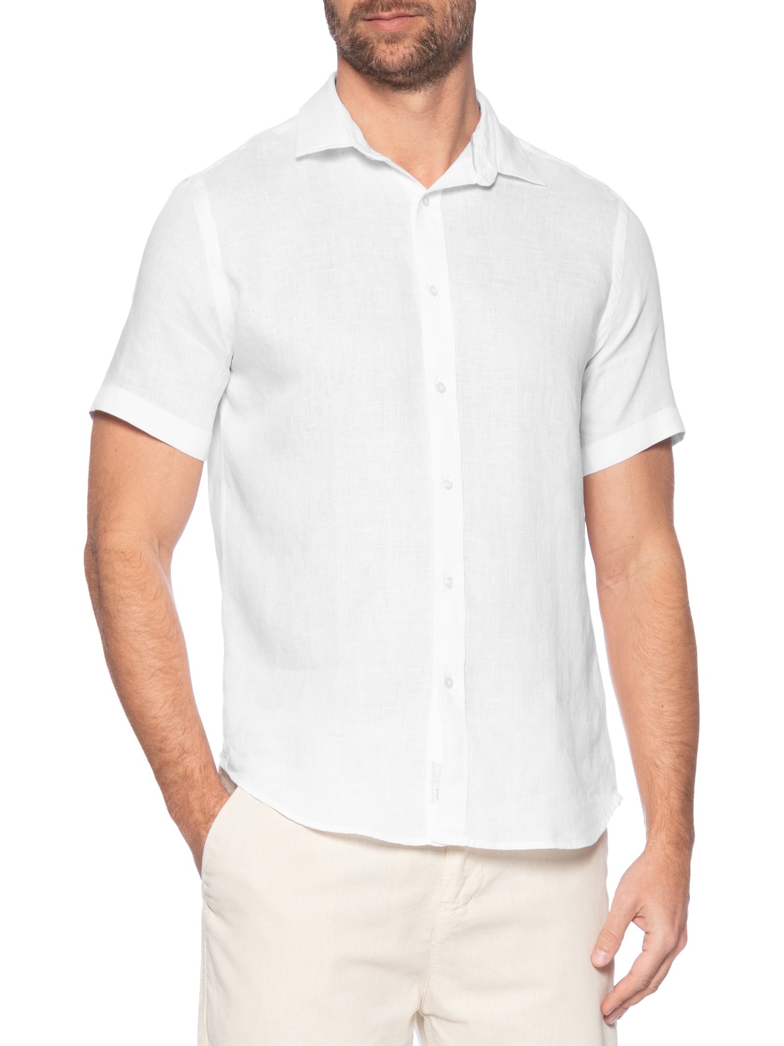 Camisa Masculina 100% Linho Branco Pineapple