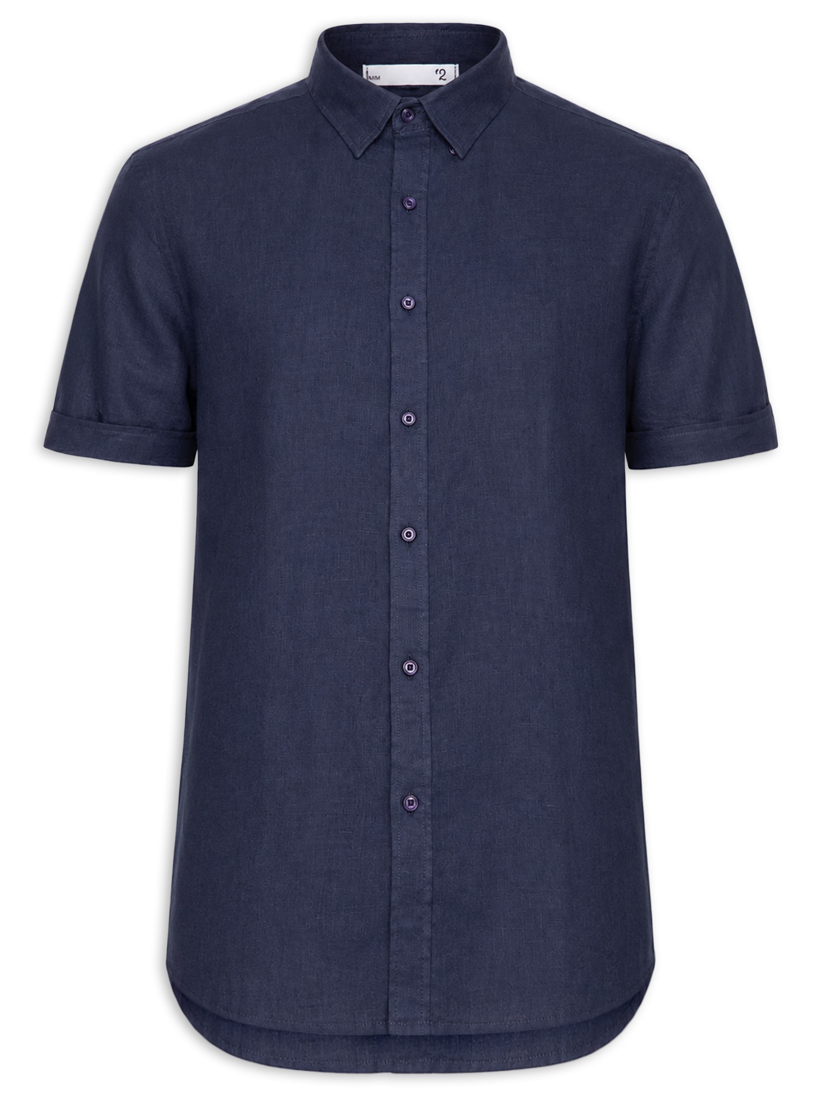 Camisa Masculina 100% Linho Manga Curta Azul '2 Essential