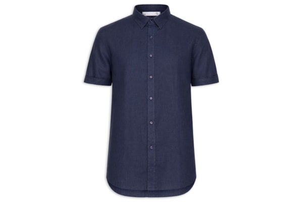 Camisa Masculina 100% Linho Manga Curta - Azul