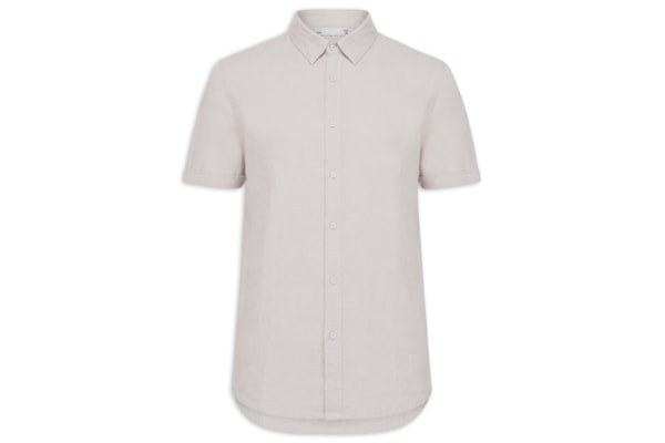 Camisa Masculina 100% Linho Manga Curta - Bege