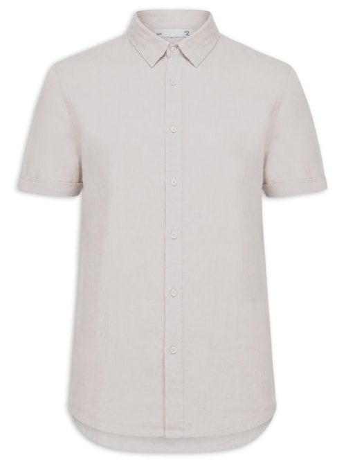 Camisa Masculina 100% Linho Manga Curta – Bege