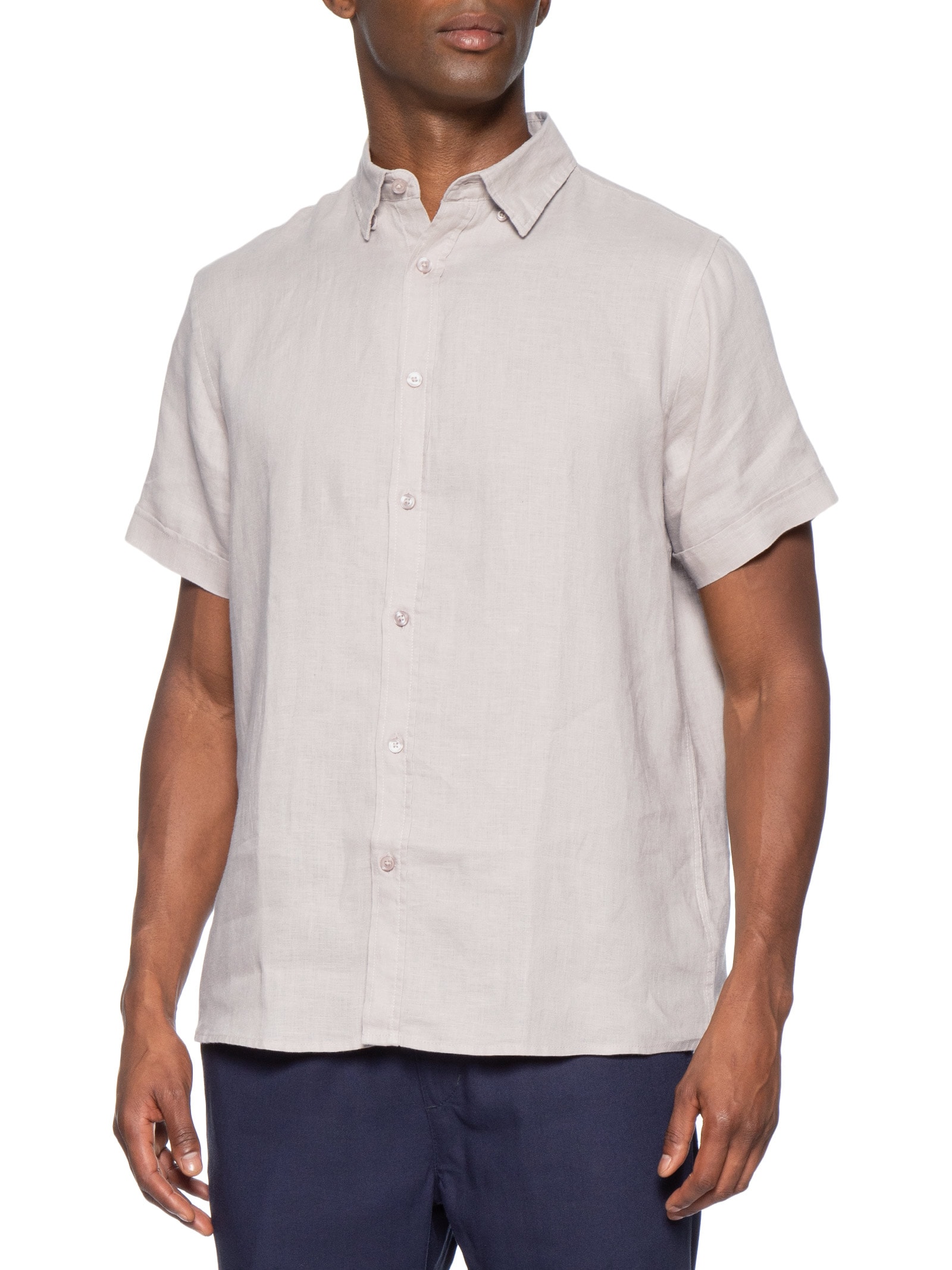 Camisa Masculina 100% Linho Manga Curta Bege '2 Essential
