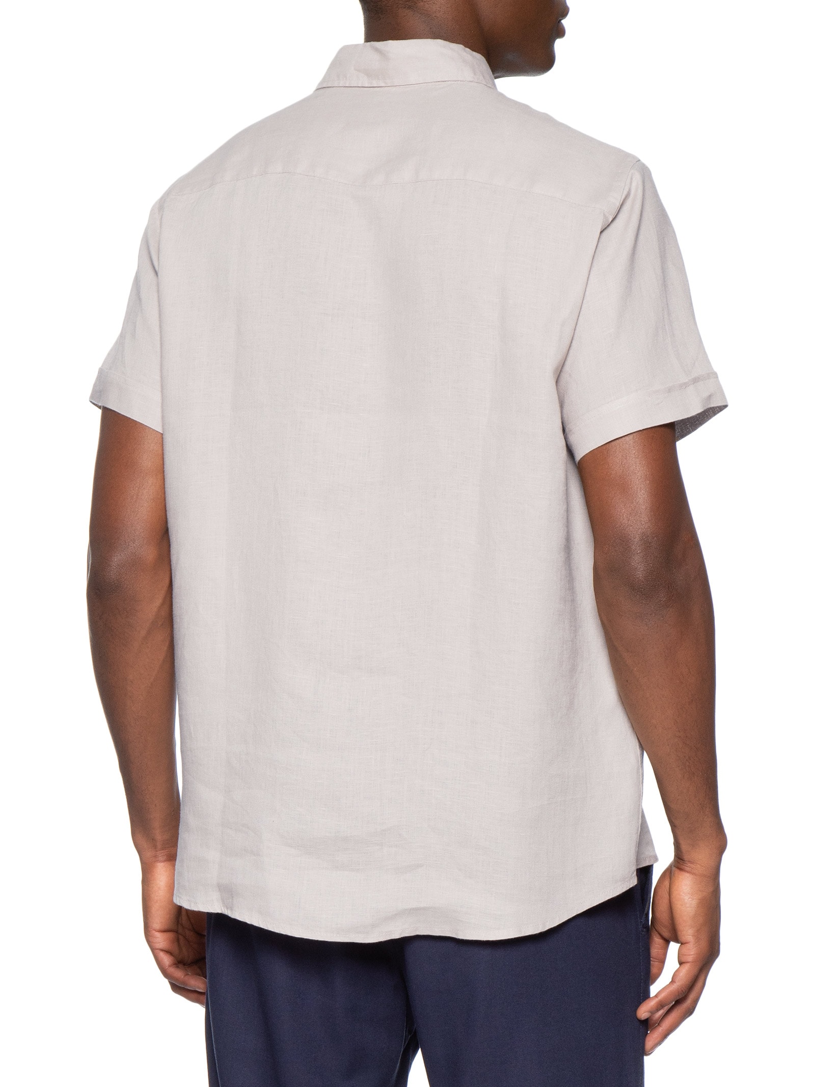 Camisa Masculina 100% Linho Manga Curta Bege '2 Essential