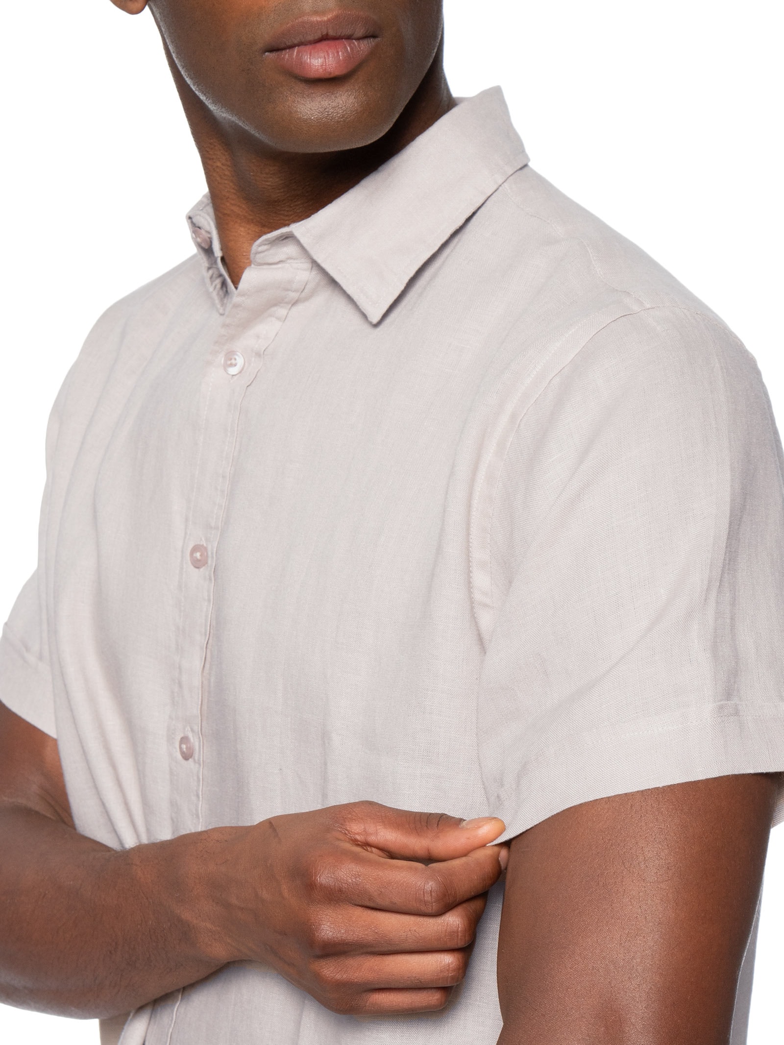 Camisa Masculina 100% Linho Manga Curta Bege '2 Essential
