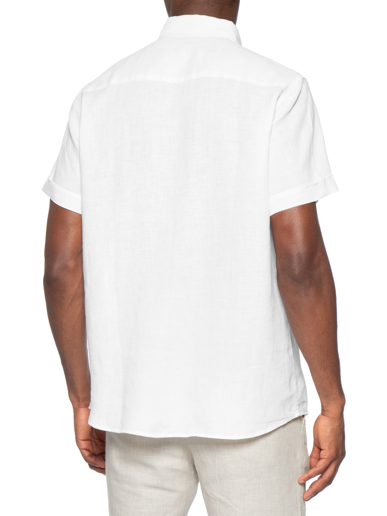 Camisa Masculina 100% Linho Manga Curta Branco '2 Essential