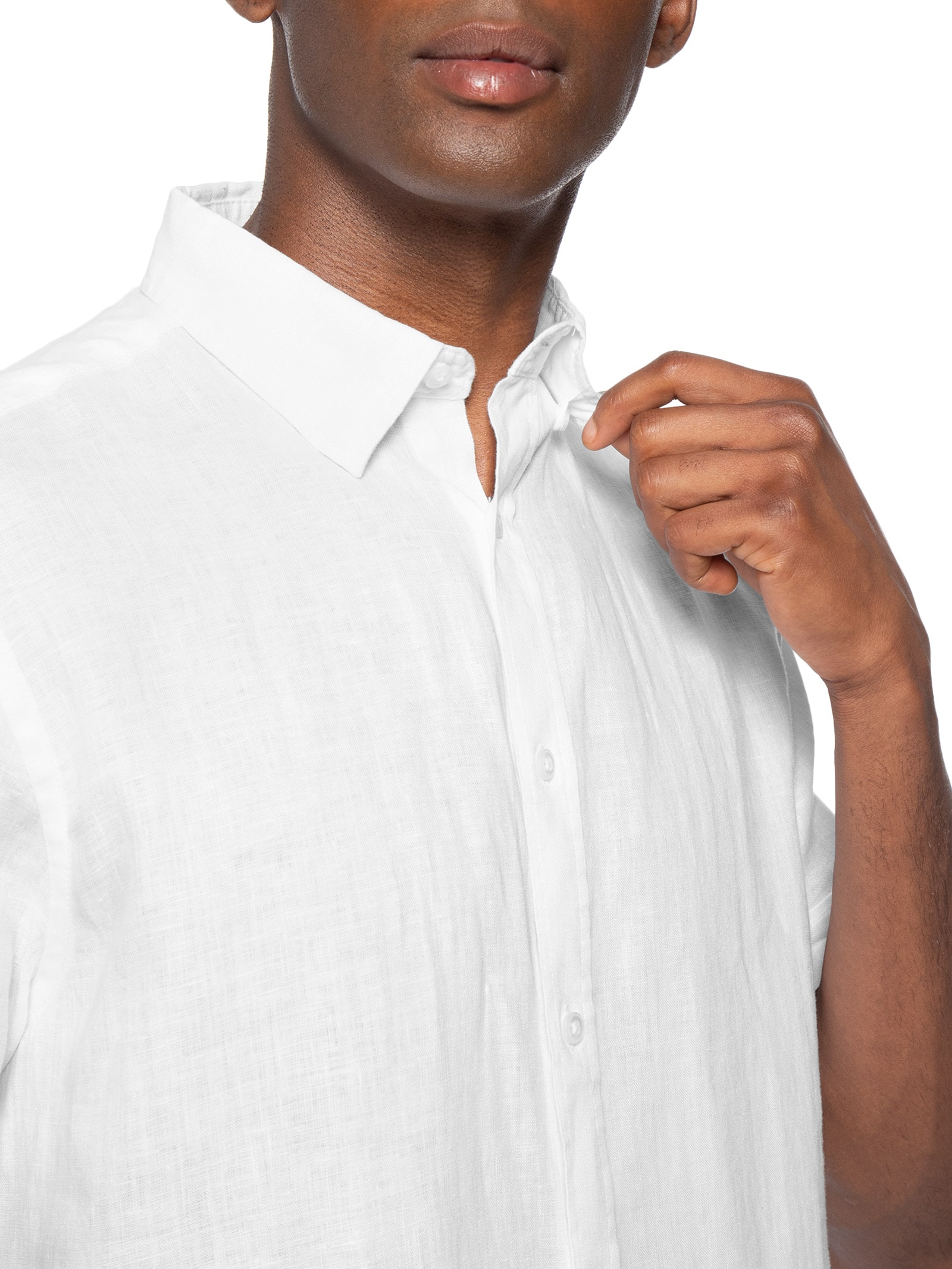 Camisa Masculina 100% Linho Manga Curta Branco '2 Essential