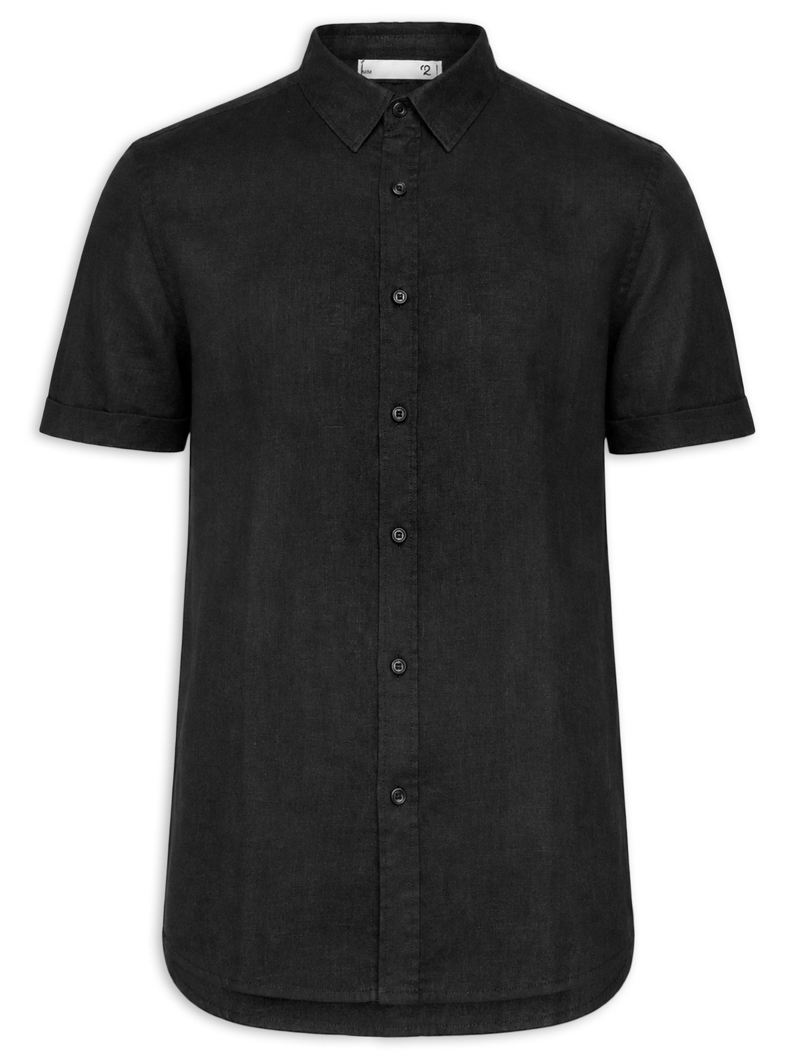 Camisa Masculina 100% Linho Manga Curta Preto '2 Essential