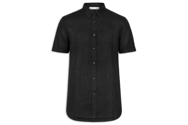 Camisa Masculina 100% Linho Manga Curta - Preto