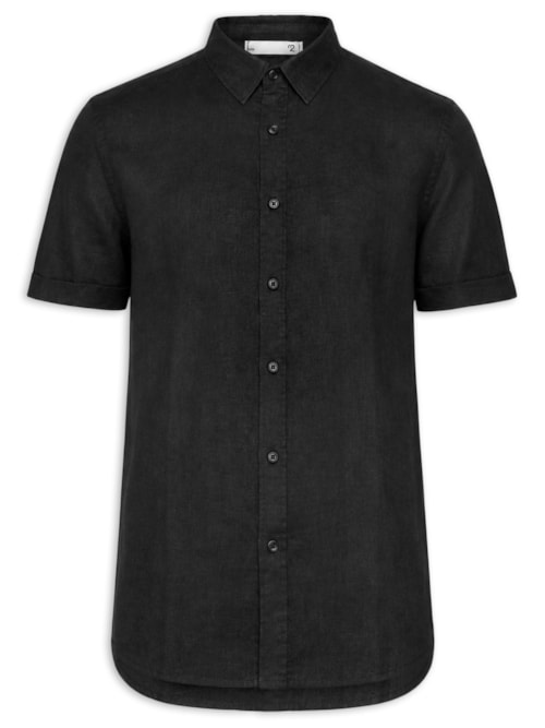 Camisa Masculina 100% Linho Manga Curta – Preto