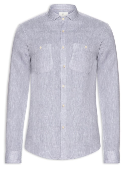 Camisa Masculina 100% Linho Utilitária – Cinza