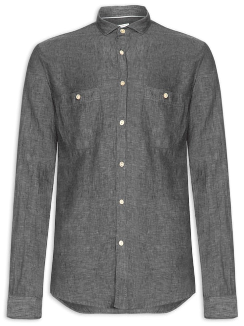 Camisa Masculina 100% Linho Utilitária – Cinza