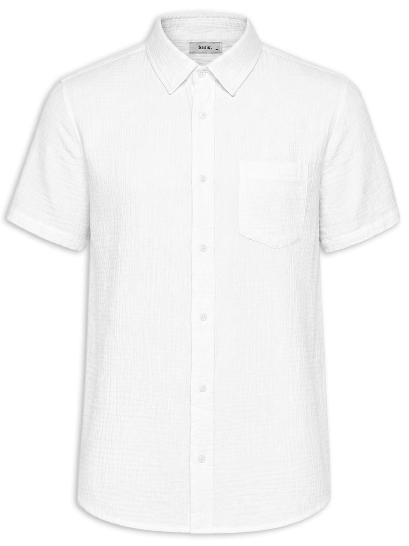 Camisa Masculina Algodão Manga Curta Branco Basiq Men