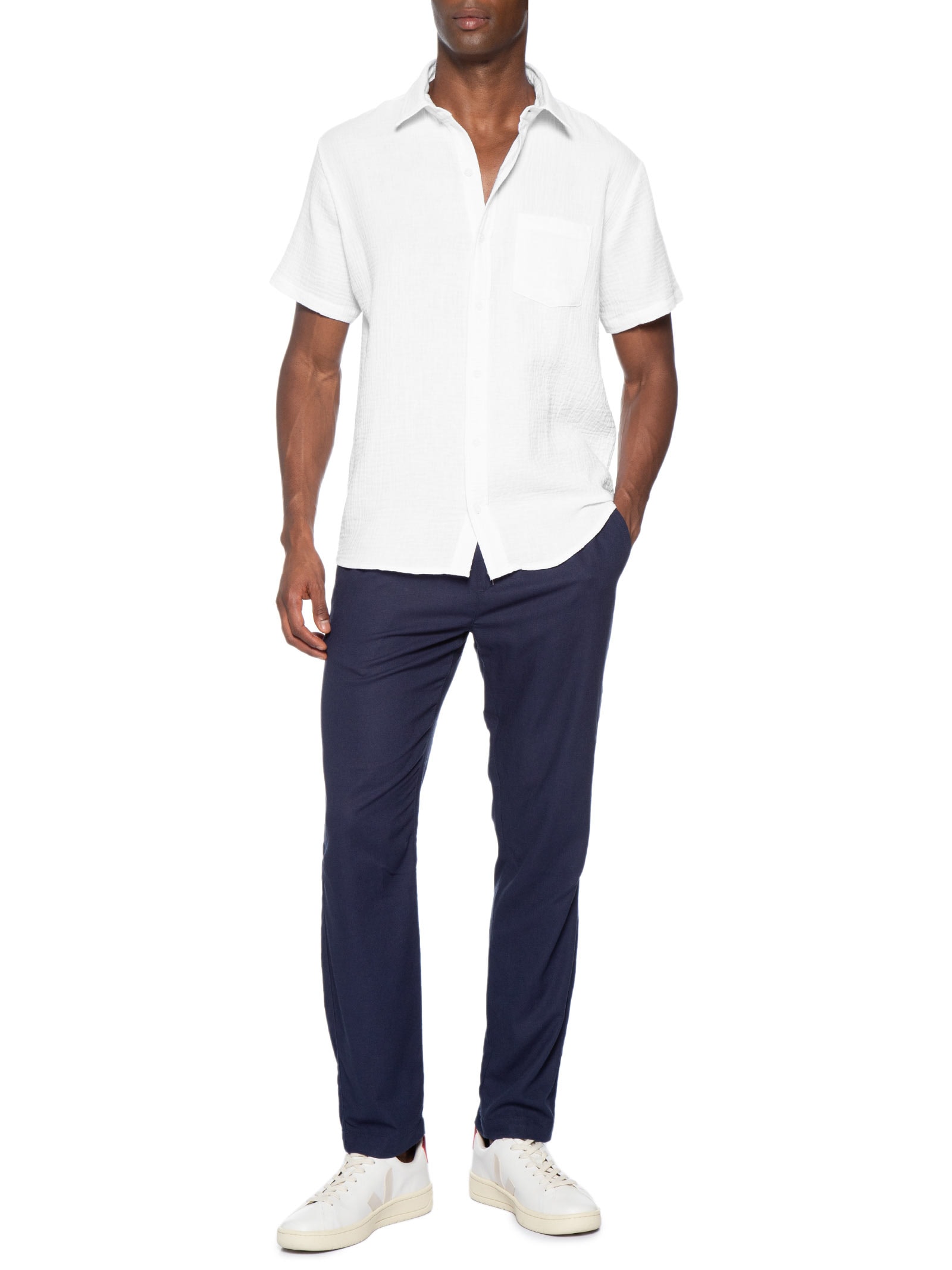 Camisa Masculina Algodão Manga Curta Branco Basiq Men