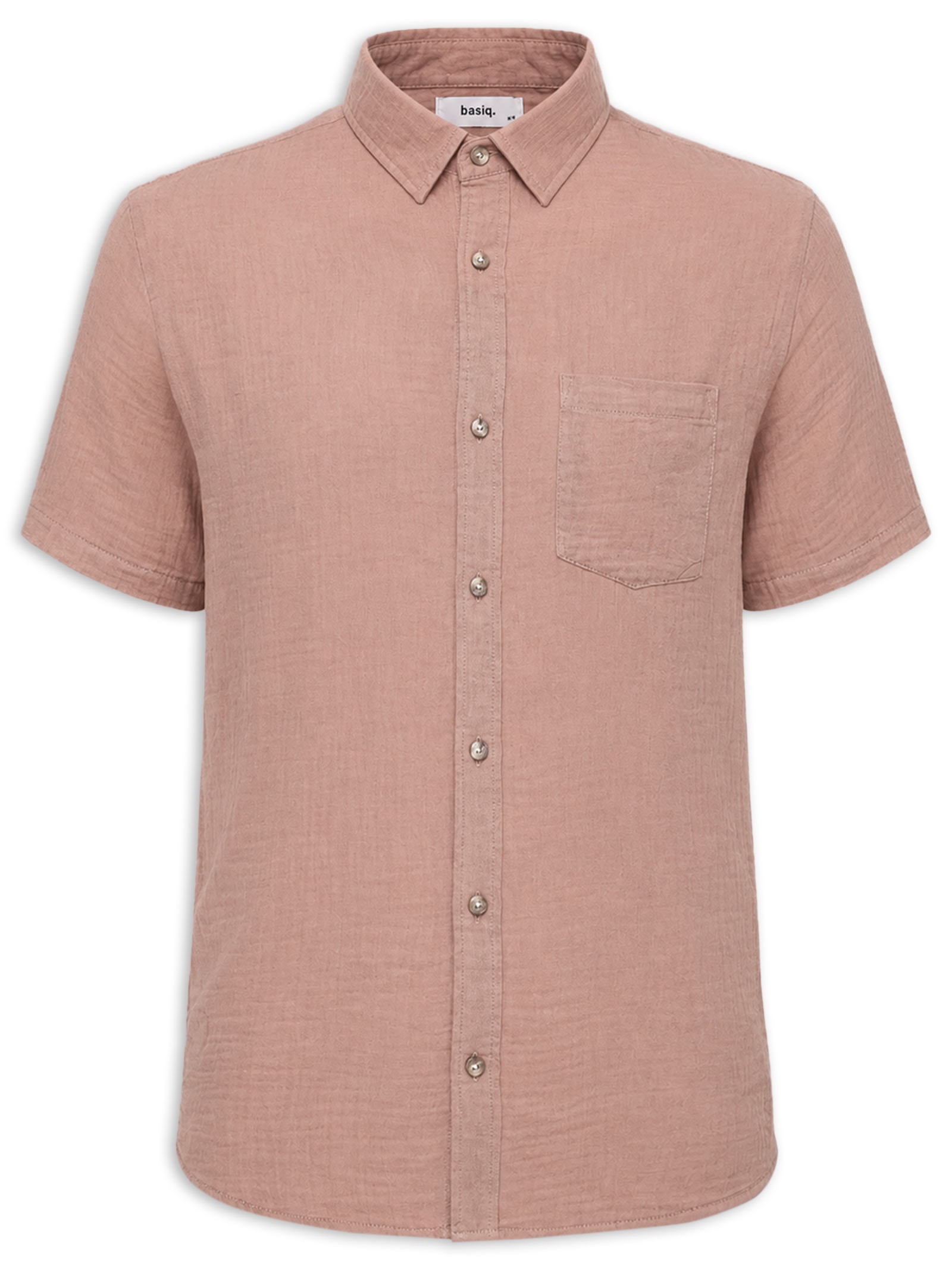 Camisa Masculina Algodão Manga Curta Marrom Basiq Men