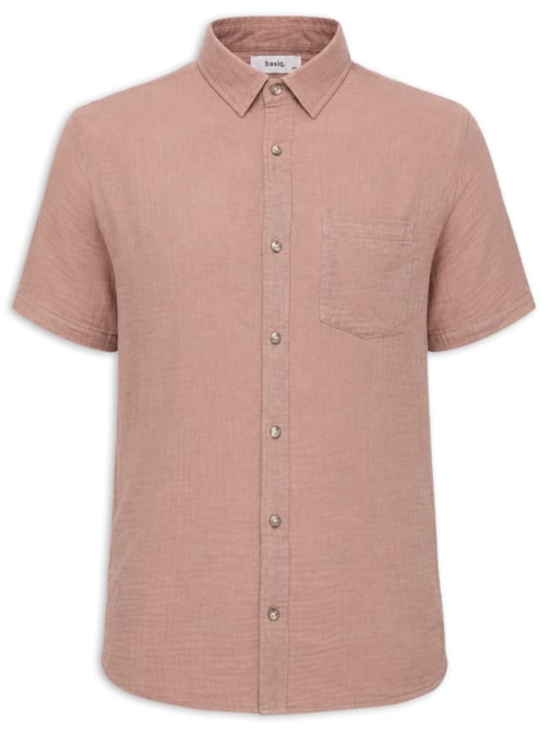 Camisa Masculina Algodão Manga Curta – Marrom