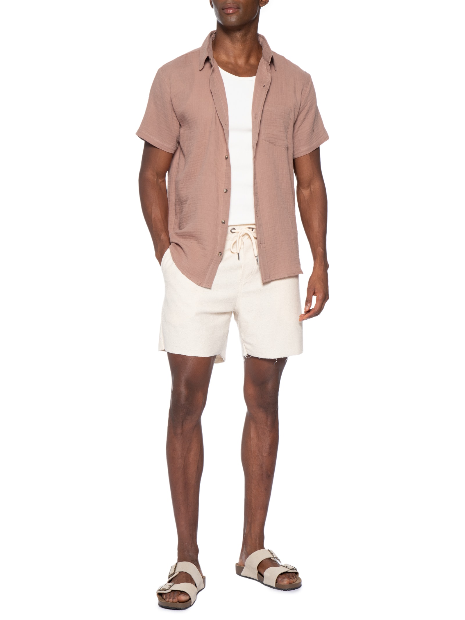 Camisa Masculina Algodão Manga Curta Marrom Basiq Men