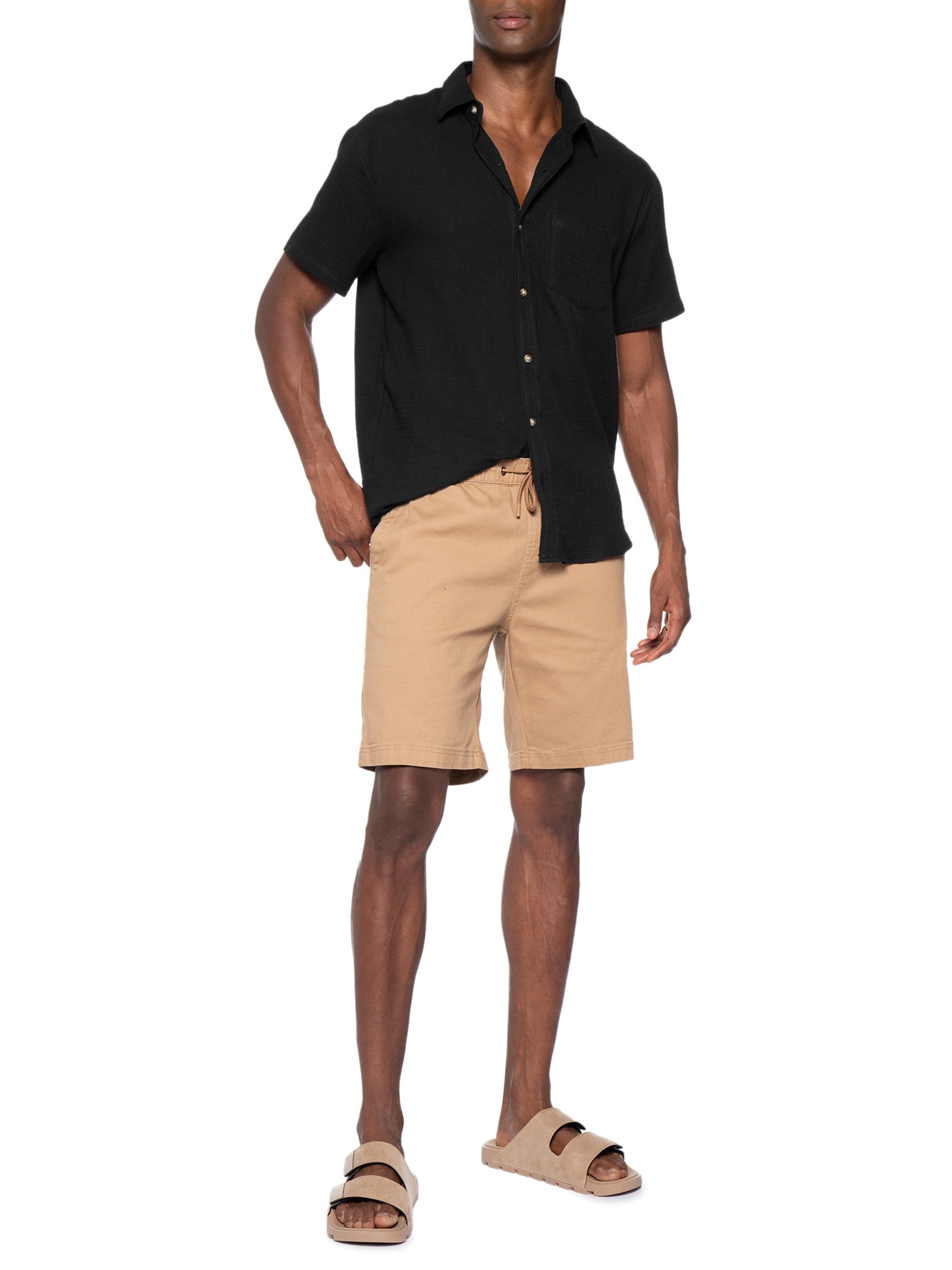 Camisa Masculina Algodão Manga Curta Preto Basiq Men