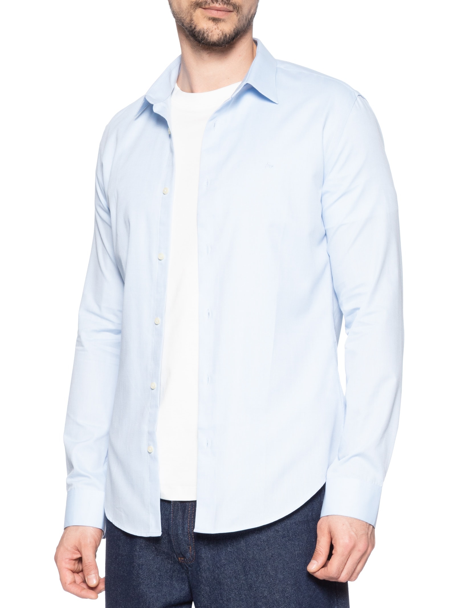 Camisa Masculina Algodão Maquinetado Azul Aramis