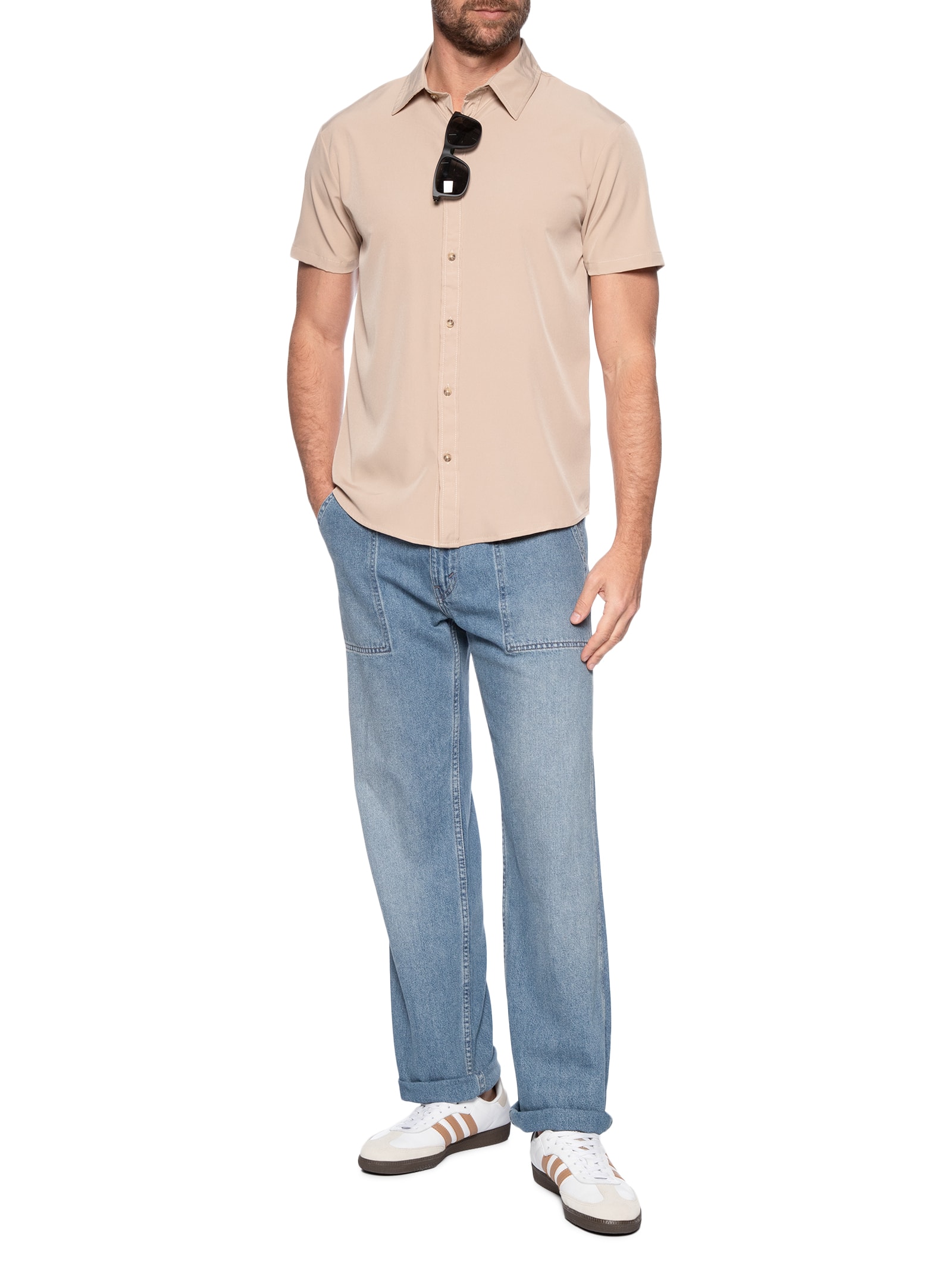 Camisa Masculina Básica Bege Basiq Men