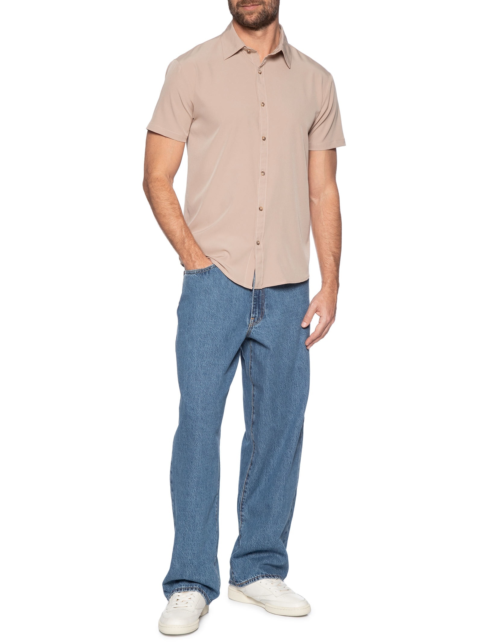 Camisa Masculina Básica Bege Basiq Men