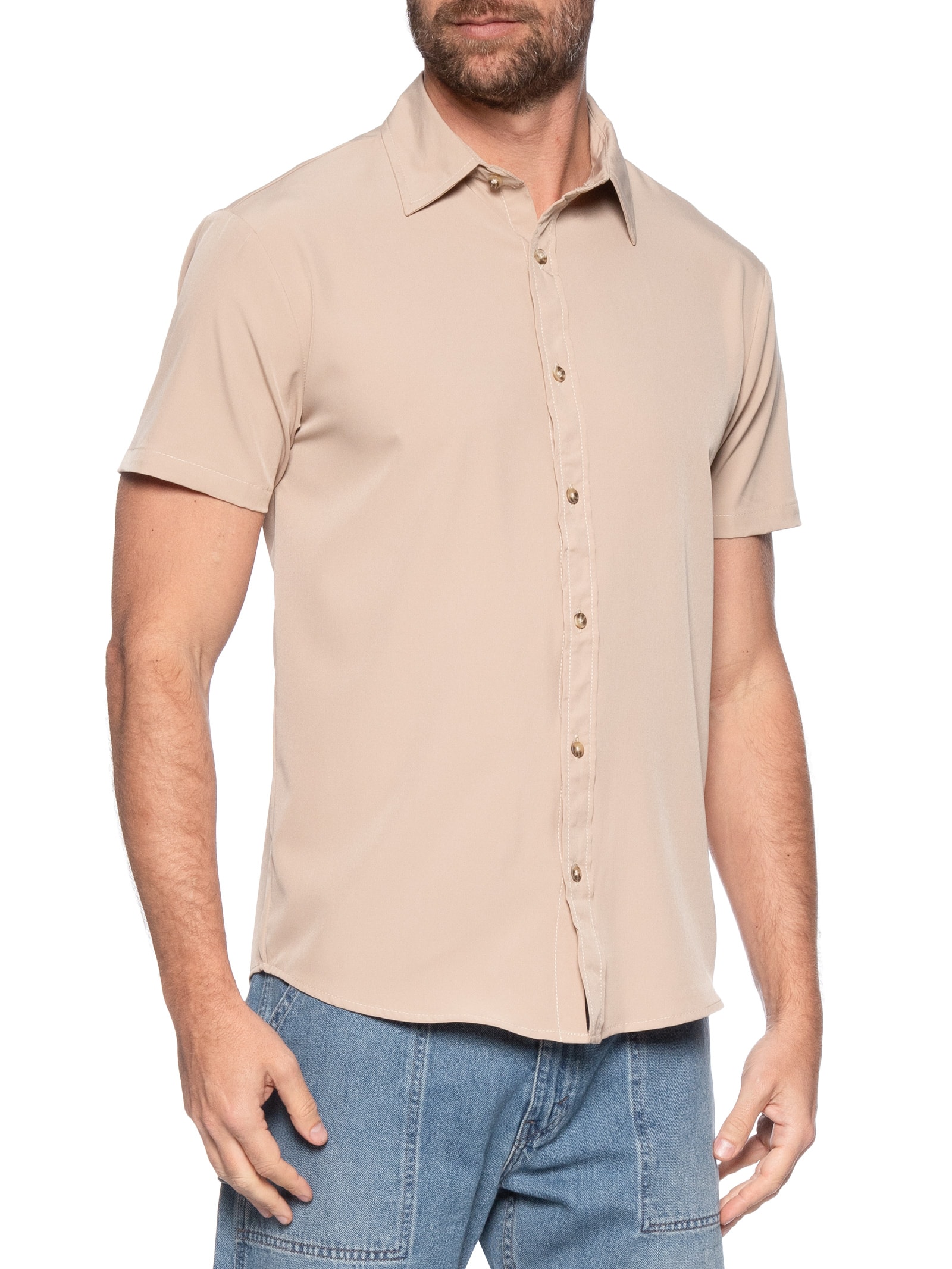 Camisa Masculina Básica Bege Basiq Men