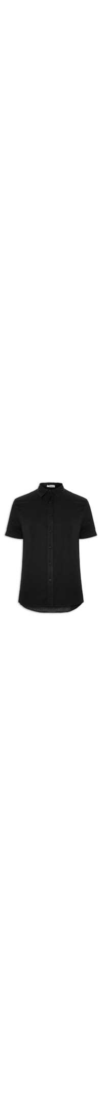 Camisa Masculina Básica Em Linho Manga Curta - Preto