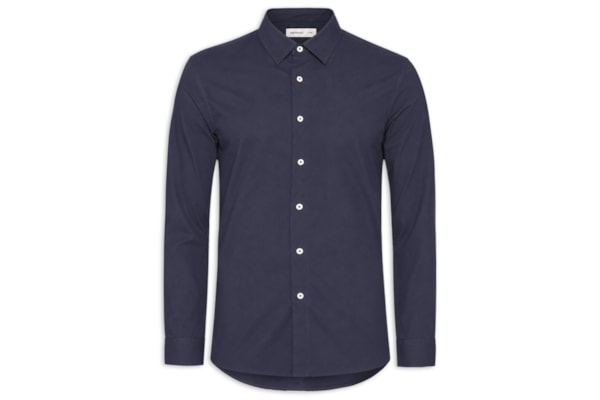 Camisa Masculina Básica Regular Fit Lisa - Azul