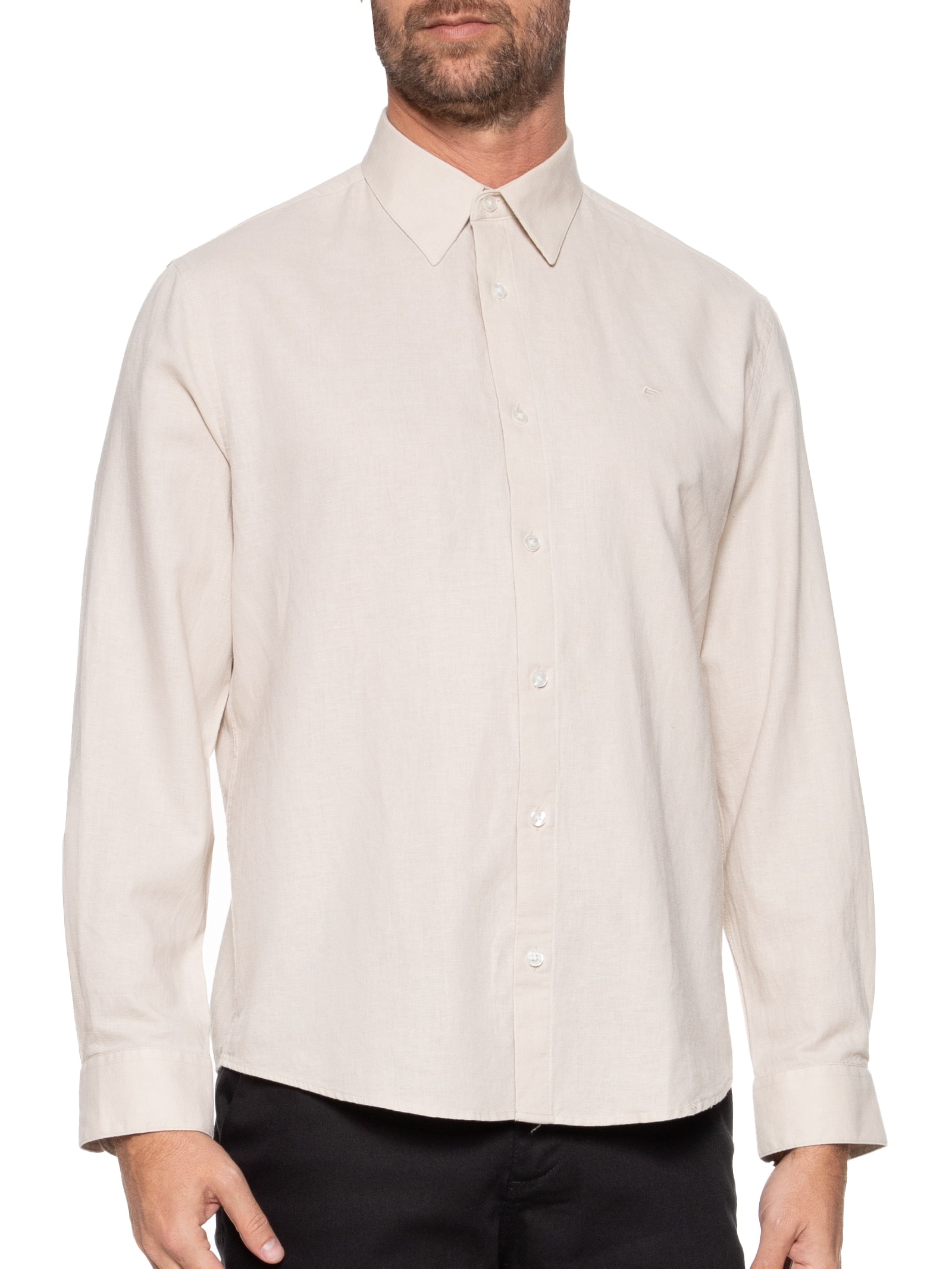 Camisa Masculina Blend Classic Irish Manga Longa Bege Ellus