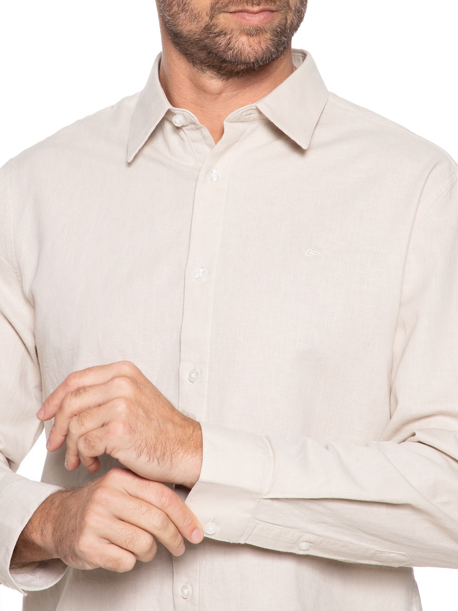 Camisa Masculina Blend Classic Irish Manga Longa Bege Ellus