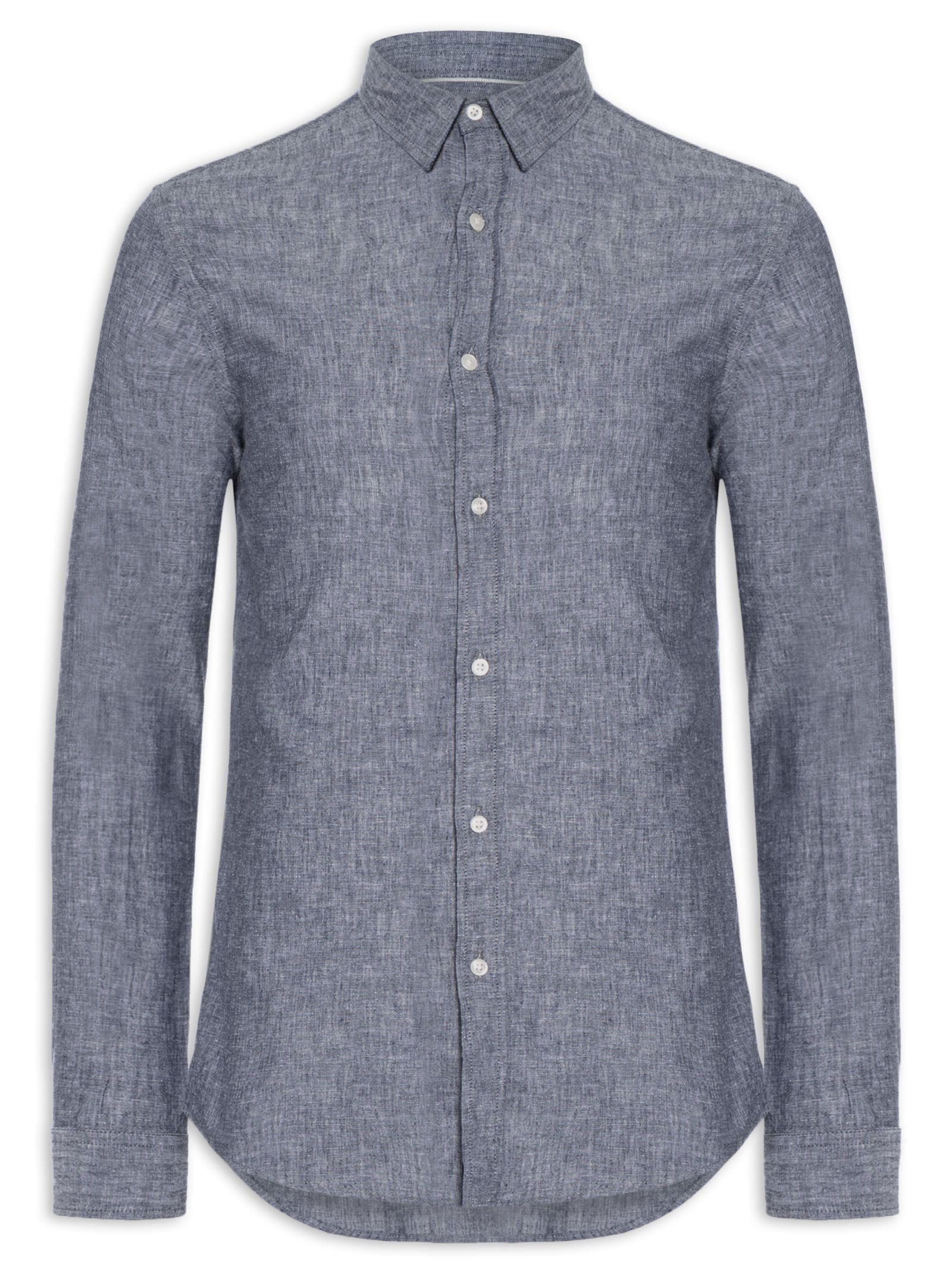 Camisa Masculina Blend Linen Azul Pineapple