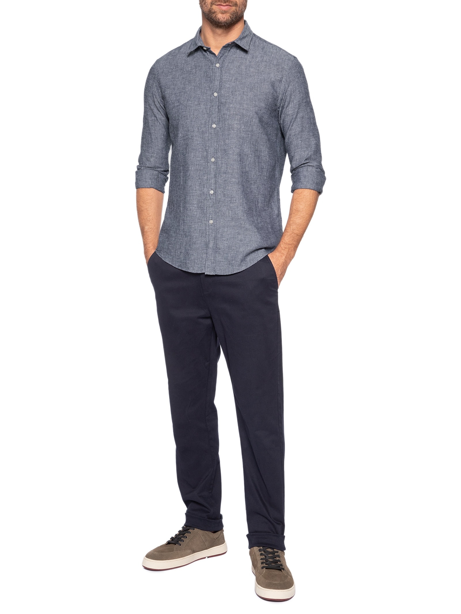 Camisa Masculina Blend Linen Azul Pineapple