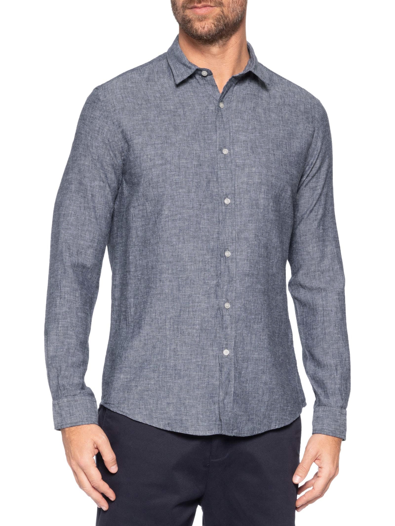 Camisa Masculina Blend Linen Azul Pineapple