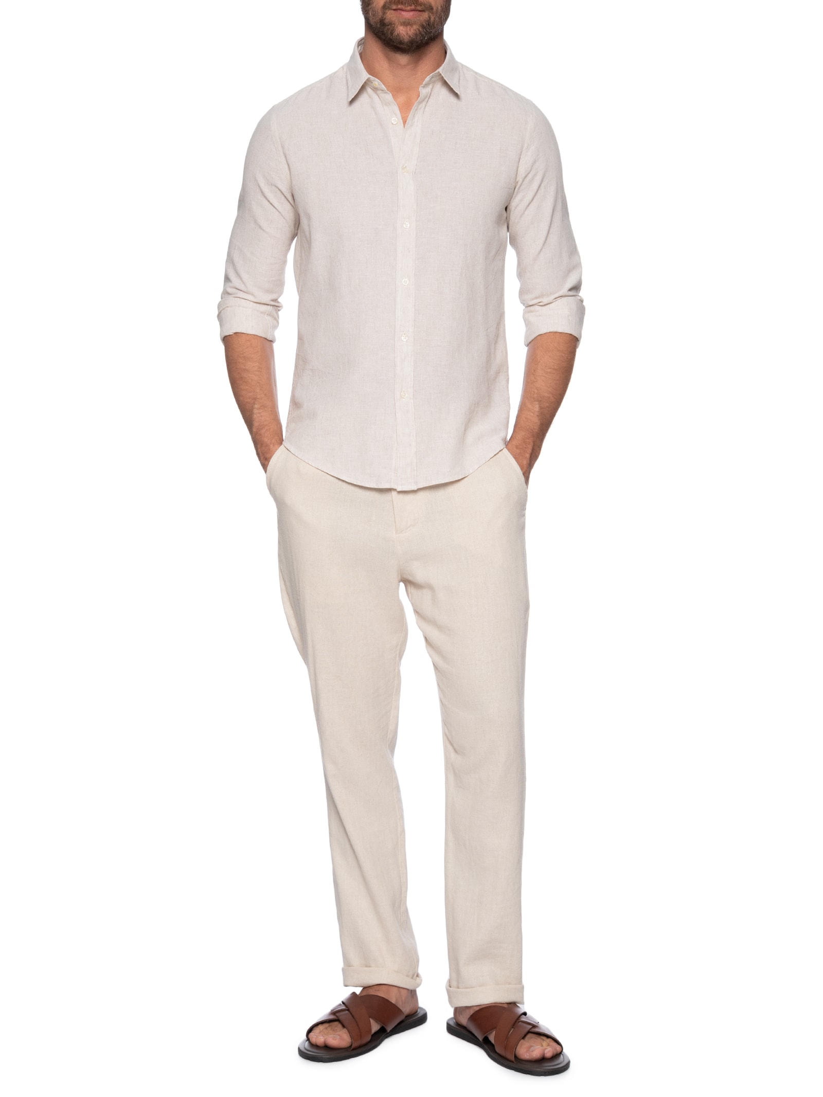 Camisa Masculina Blend Linen Bege Pineapple