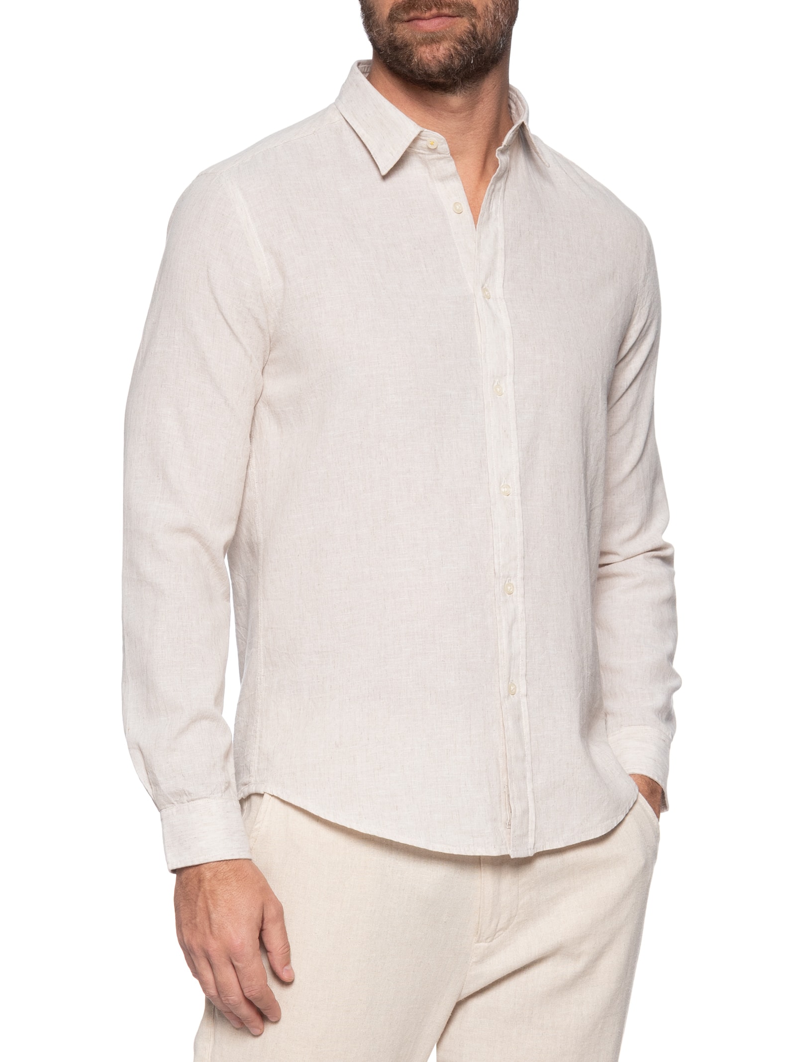 Camisa Masculina Blend Linen Bege Pineapple