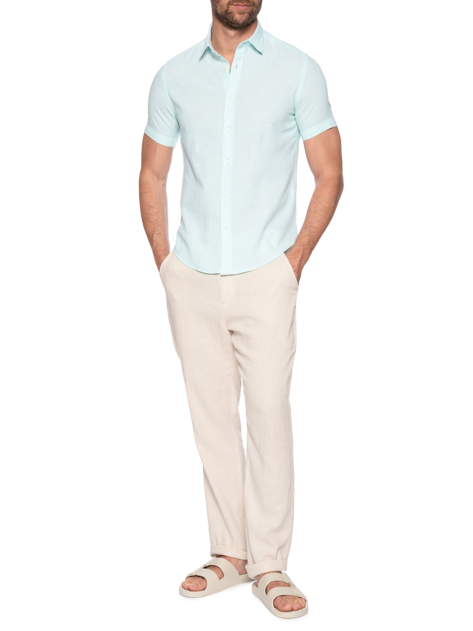 Camisa Masculina Blend Linen Verde Pineapple