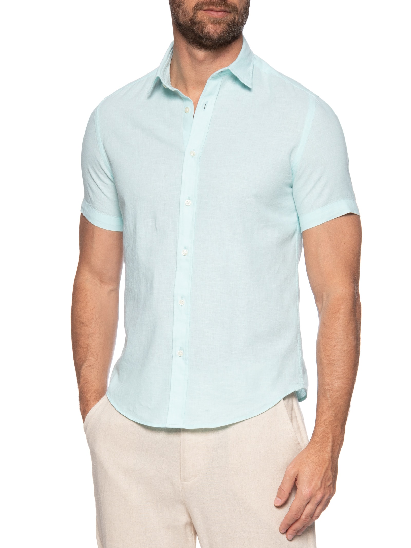 Camisa Masculina Blend Linen Verde Pineapple