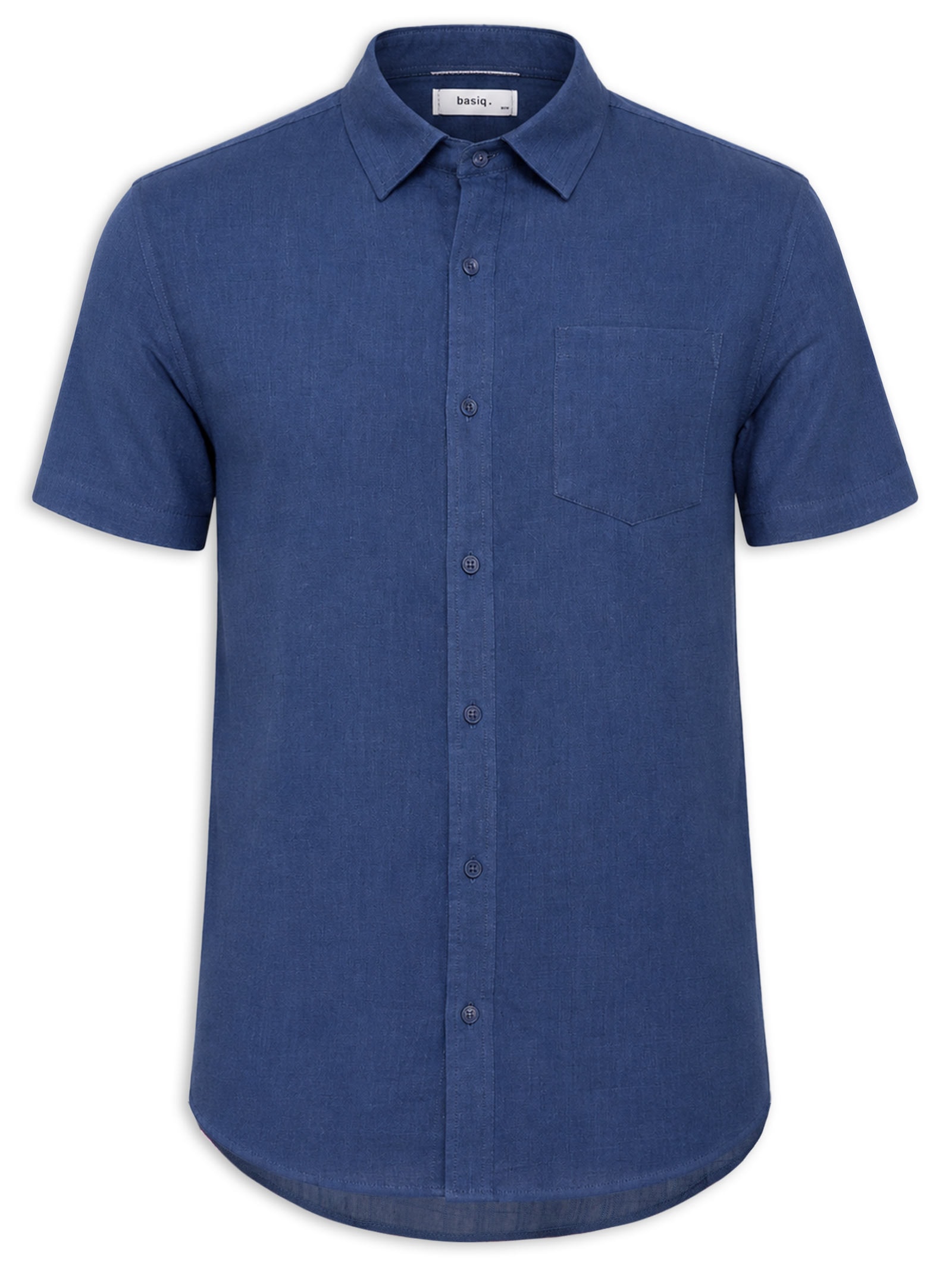 Camisa Masculina Blend Linho Manga Curta Azul Basiq Men
