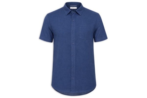 Camisa Masculina Blend Linho Manga Curta - Azul