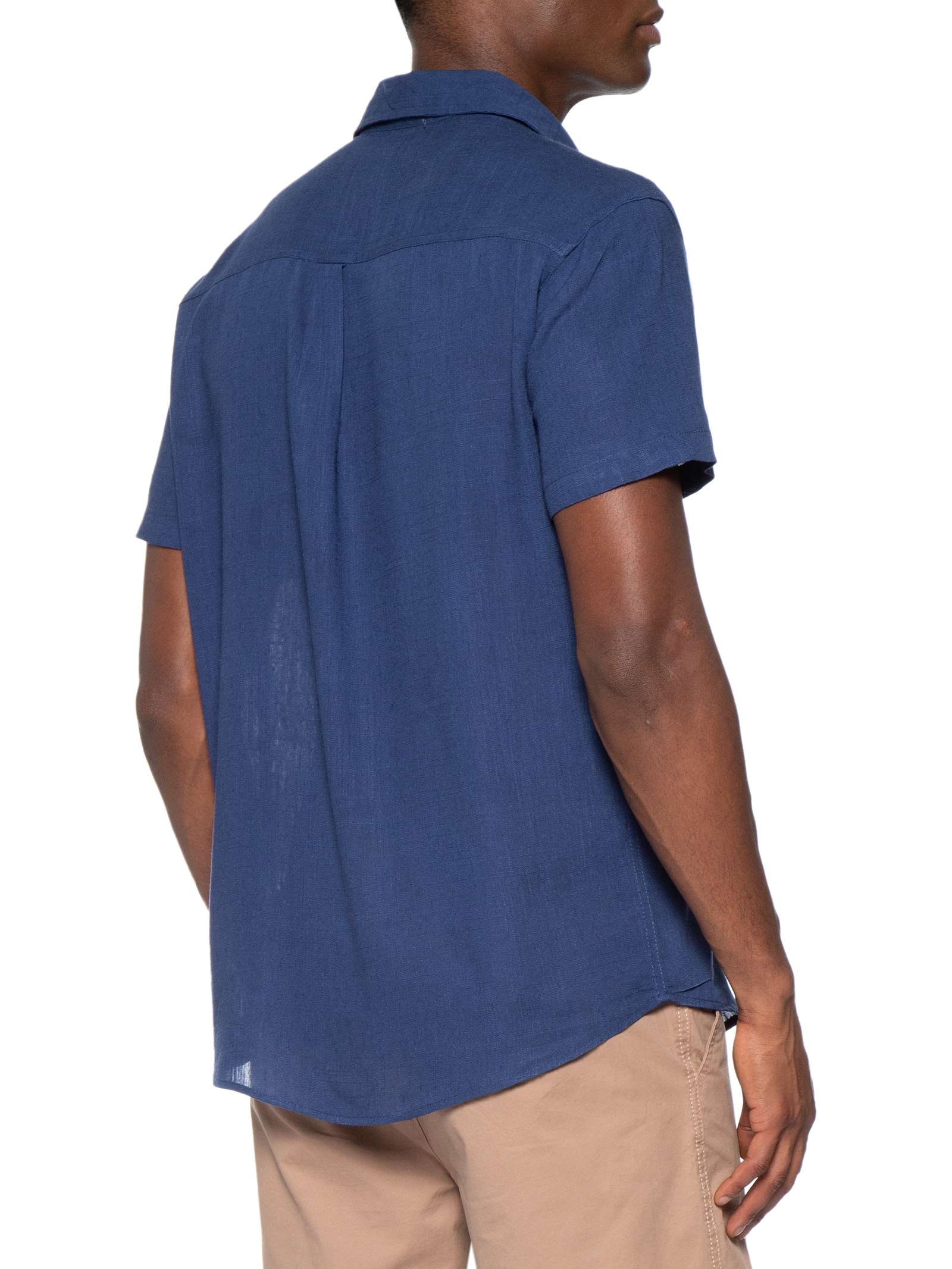Camisa Masculina Blend Linho Manga Curta Azul Basiq Men