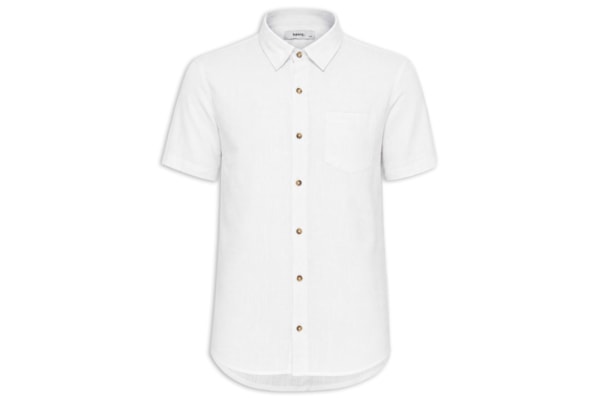 Camisa Masculina Blend Linho Manga Curta - Branco