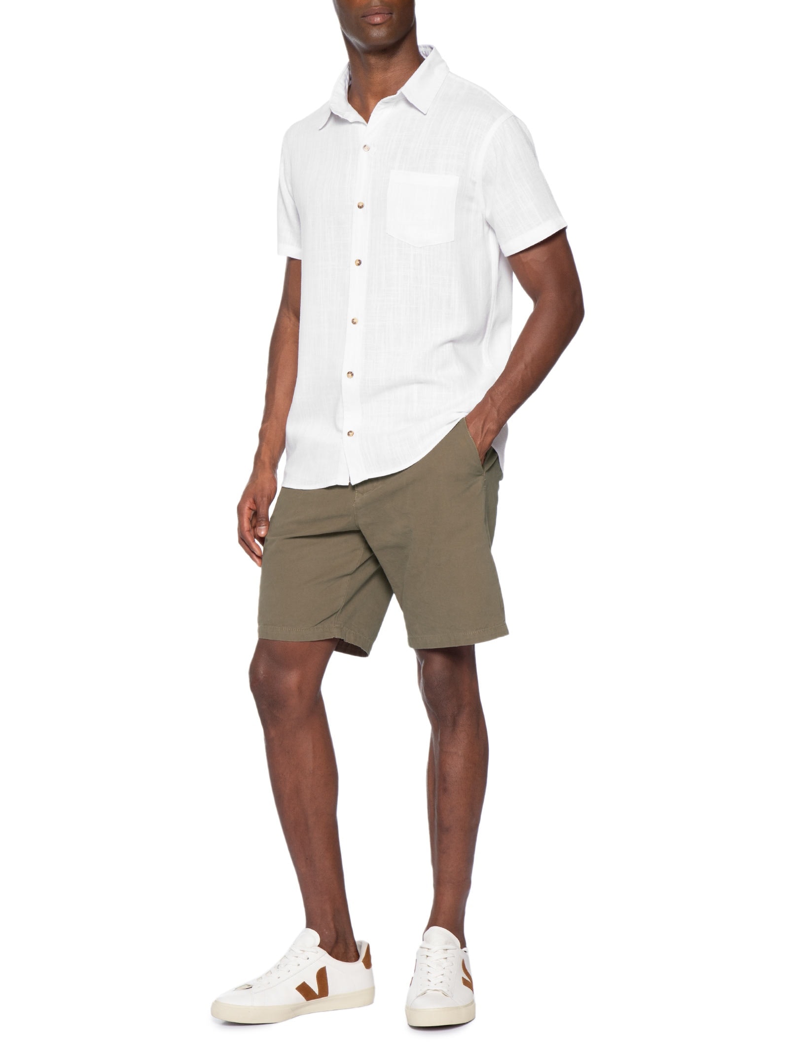 Camisa Masculina Blend Linho Manga Curta Branco Basiq Men