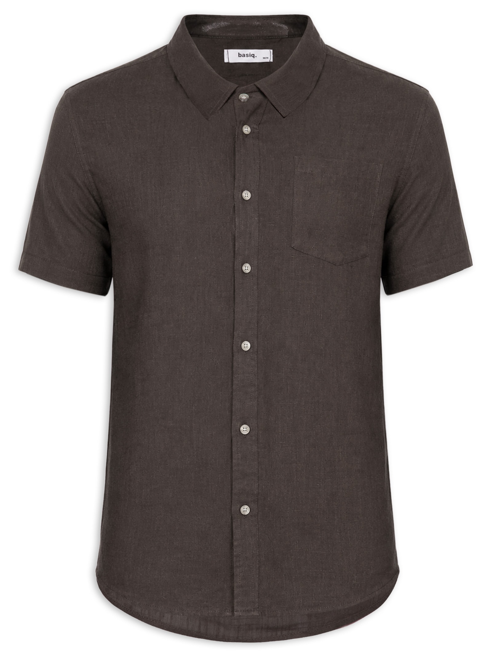 Camisa Masculina Blend Linho Manga Curta Marrom Basiq Men