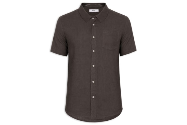Camisa Masculina Blend Linho Manga Curta - Marrom