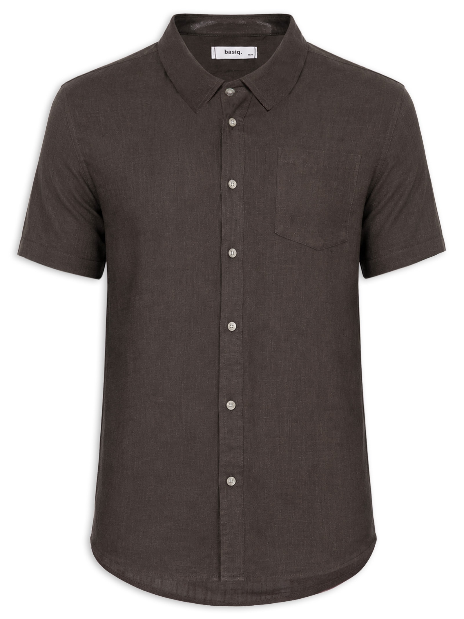 Camisa Masculina Blend Linho Manga Curta Marrom Basiq Men