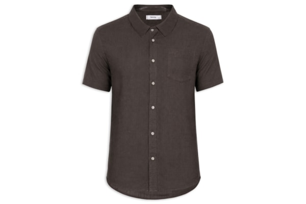 Camisa Masculina Blend Linho Manga Curta - Marrom