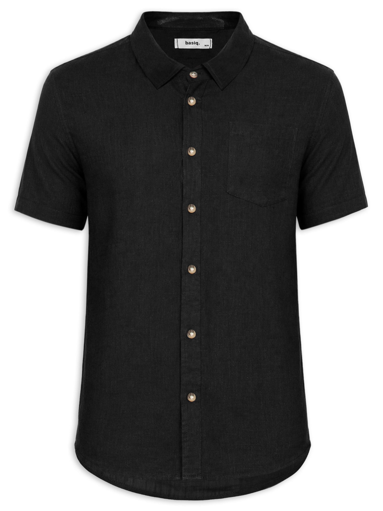 Camisa Masculina Blend Linho Manga Curta Preto Basiq Men
