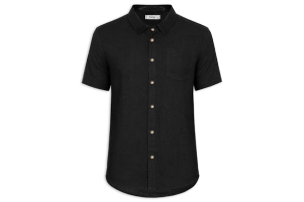 Camisa Masculina Blend Linho Manga Curta - Preto