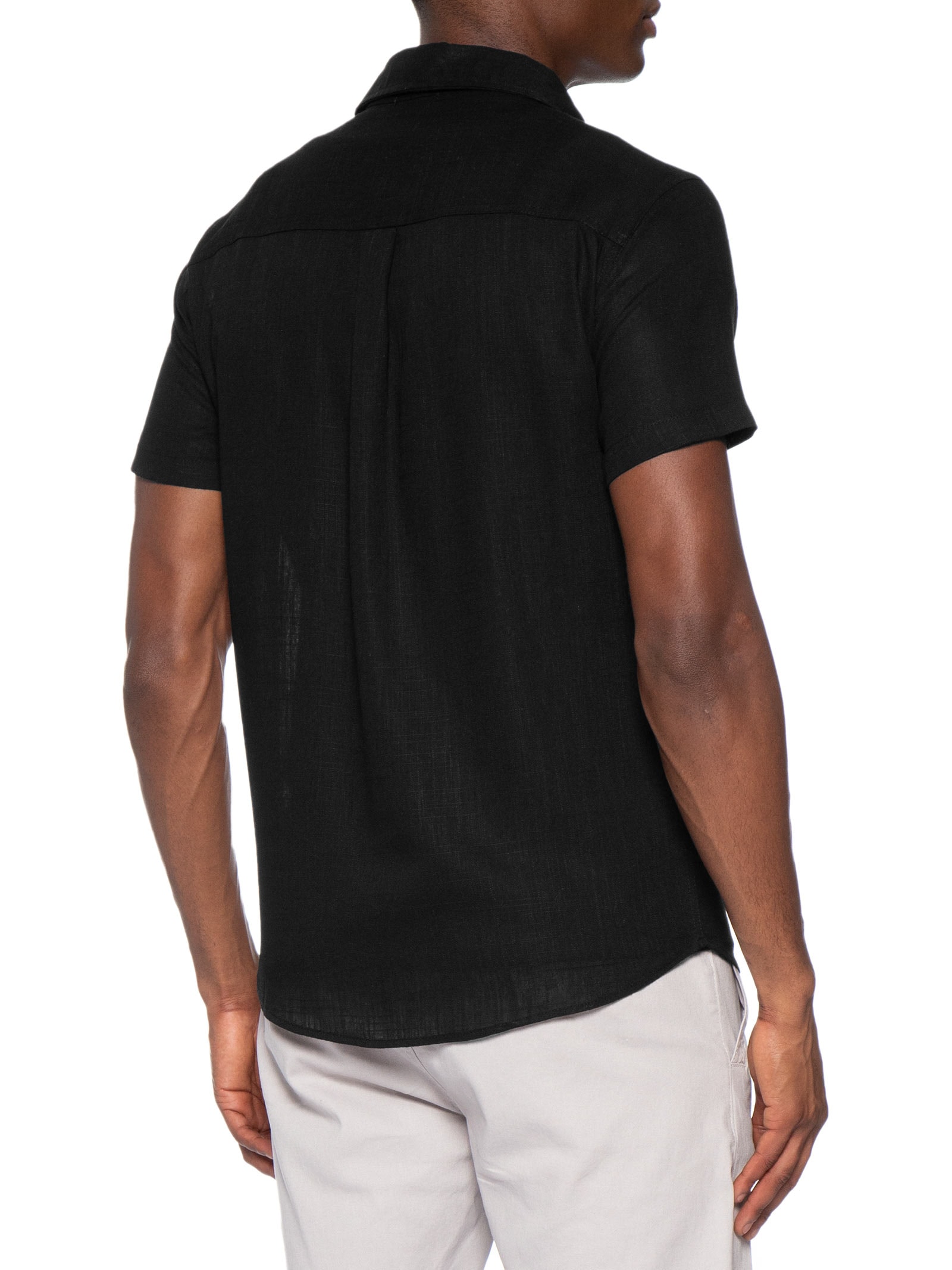 Camisa Masculina Blend Linho Manga Curta Preto Basiq Men