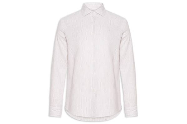 Camisa Masculina Blend Linho Manga Longa - Bege 