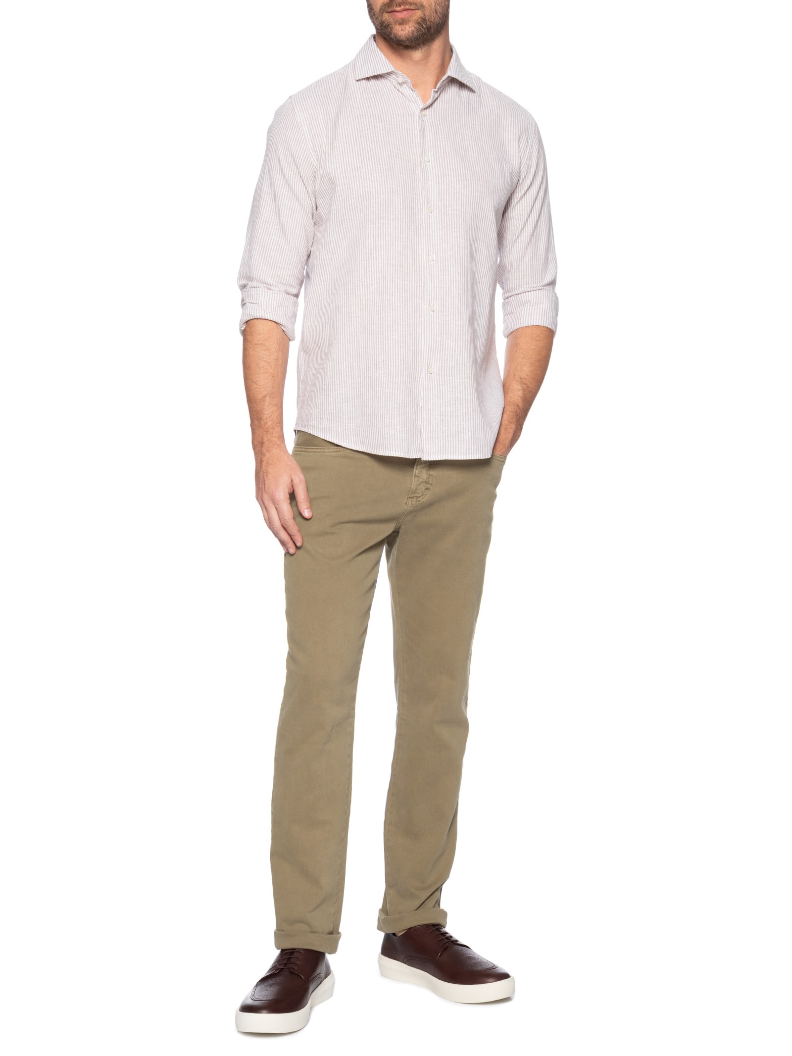 Camisa Masculina Blend Linho Manga Longa Bege '2 Essential